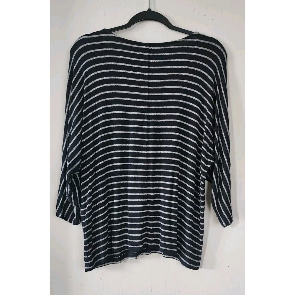 J. Jill Wearever Collection M Medium 3/4 Sleeve Black White Striped Top Shirt